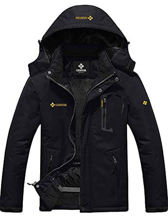 GEMYSE Men's Mountain Waterproof Ski Snow Jacket Winter Windproof Rain Jacket (Black,Large)