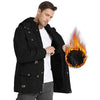 Men's Winter Jacket Military Jacket Fleece Lined Warm Cargo Jackets Removable Hood Cotton Work Coat, Black-2XL