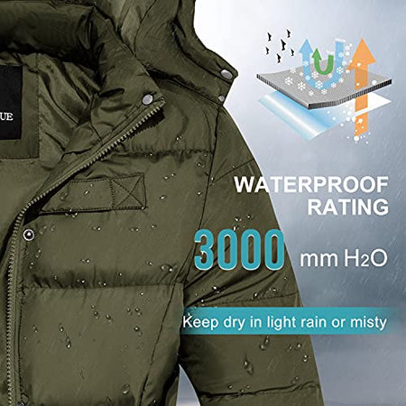 FARVALUE Women's Winter Coat Thicken Puffer Jacket Warm Bubble Coat with Removable Hood Army Green Medium
