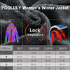 Pooluly Women's Ski Jacket Warm Winter Waterproof Windbreaker Hooded Raincoat Snowboarding Jackets Black-XL