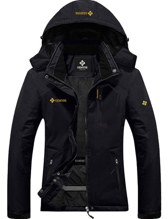 GEMYSE Women's Mountain Waterproof Ski Snow Jacket Winter Windproof Rain Jacket（Black，Medium）