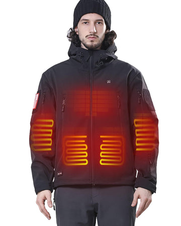 Heated Jacket for Men with 12V Battery Pack Winter Outdoor Soft Shell Electric Heating Coat, Men's Black, L