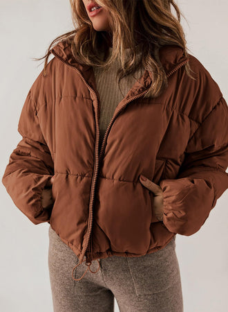 Dokotoo Women's Winter Bomber Puffer Jacket with Zipper, Drawstring Hem, and Pockets - Medium Orange