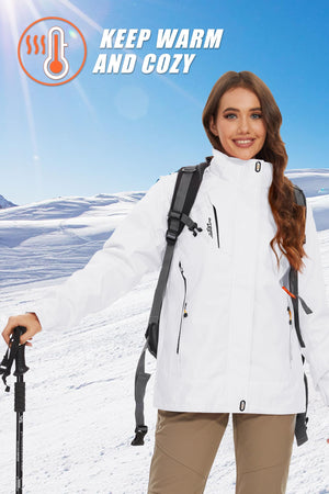 MAGCOMSEN Waterproof Jackets for Women Winter Ski Jacket Fleece Mountain Jacket Outdoor Snow Hiking Jackets Pure White M
