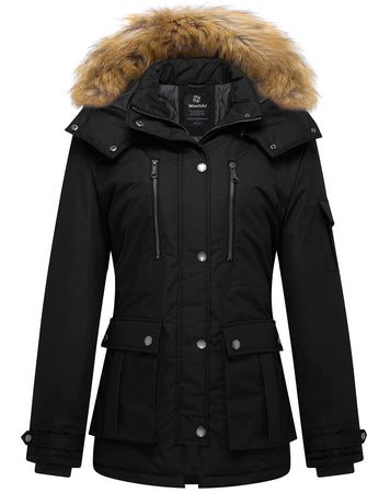 wantdo Womens Quilted Thickened Parka Coat Winter Hooded Puffer Coat (Black, X-Large)